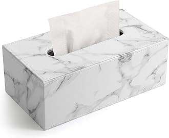 KINGFOM Rectangular PU Leather Tissue Box Cover - Facial Tissue Paper Napkin Holder for Bathroom, Home, Office, Car Automotive Decoration with Magnetic Bottom(Gray Marble)