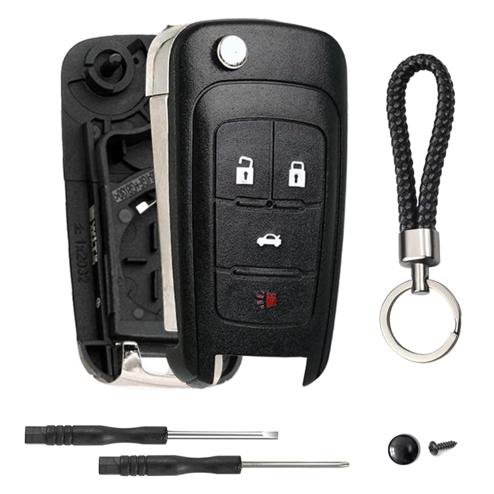4 Button Key Fob Keyless Entry Remote Shell Case Replacement for Chevy Cruze Equinox Camaro Impala Malibu Sonic Buick Regal Verano Encore Lacrosse GMC Terrain 2010 2011 2012 2013 2014 2015 2016-2021