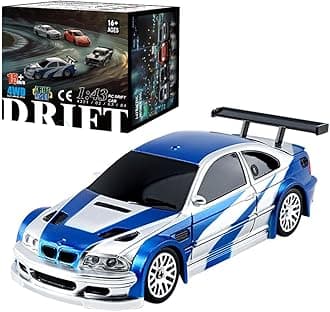 RC Drift Car, 1/43 Full Proportional RC Electric Mini Racing Drift Car Model with Lights Kit, RC Model Cars Gifts for Adults (RTR Version) (Gyroscope RTR Version, Blue White)