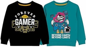 NammaBaby Boys Loopknit Cotton Round Neck T-Shirt Chest Printed Full Sleeves Sweatshirt for Light Winters Pack of 2