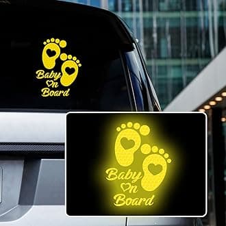 High Intensity Reflective Baby on Board Car Sticker Waterproof Cute Footprint Baby in Car Decal Safety Warning Sign Kids on Board Decal for Car Bumper Window (Yellow)