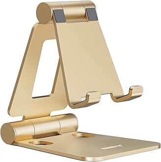 Phone Stand for Desk, Fully Foldable Adjustable Mobile Phone Holder Dock Compatible with iPhone 14 13 12 11 Pro Xs Xs Max Xr X 8, HUAWEI, Galaxy, Nintendo Switch, All Phones - Gold