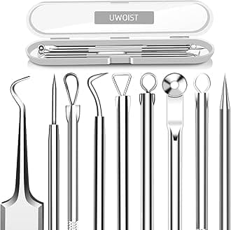 5PCS Blackhead Remover Comedone Extractor, Curved Blackhead Tweezers Kit, Professional Stainless Pimple Acne Blemish Removal Tools Kit for Manual
