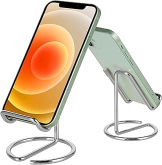 Cell Phone Stand for Desk, Cute Metal Silver Cell Phone Stand Holder Desk Accessories, Compatible with All Mobile Phones, iPhone, iPad