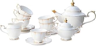 ACMLIFE Fine Bone China Tea Set for 6, White Porcelain Tea Sets for Adults, Afternoon Tea Sets for Women Tea Party or Gifts Giving