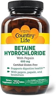 Country Life Betaine Hydrochloride with pepsin 600 mg - 250 Tablets