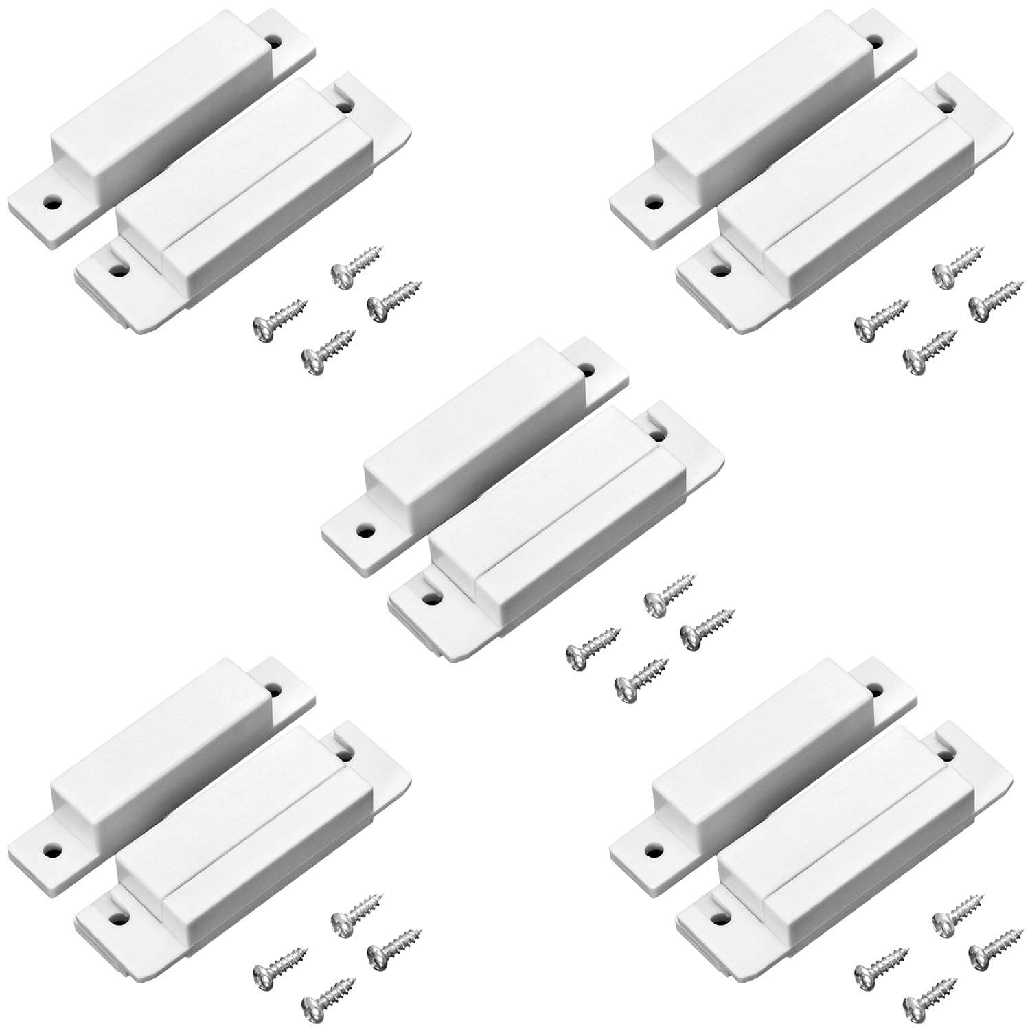MC-31 Wired Surface-Mounted NC Magnetic Door Window Contact Sensor Alarm Reed Switch, White, Pack of 5 with 20 Screws