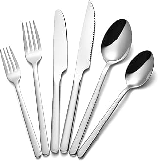 24-Piece Silverware Set with Steak Knives, Flatware Set for 4, Stainless Steel Tableware Cutlery Set for Home Restaurant, Mirror Finish,Modern Design