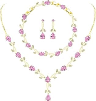 GZWHD Wedding Jewelry Sets for Bride Bridesmaid Women Cubic Zirconia Necklace Earrings Bracelet Set Gift for Mother Friend Wife Daughter Sister Party Prom Jewelry