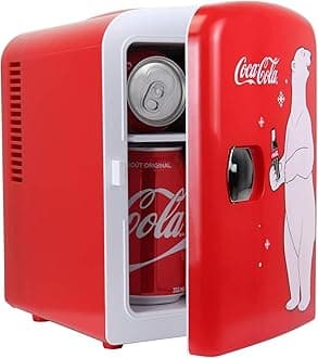 Coca Cola Polar Mini Fridge - Refrigerator for Bedroom Skincare Office, Portable Table Top Beverage Cooler, 12V DC/220V AC Refrigerador For Drinks, Soda, Wine, Use In Car, Dorm, Patio, 6 Can