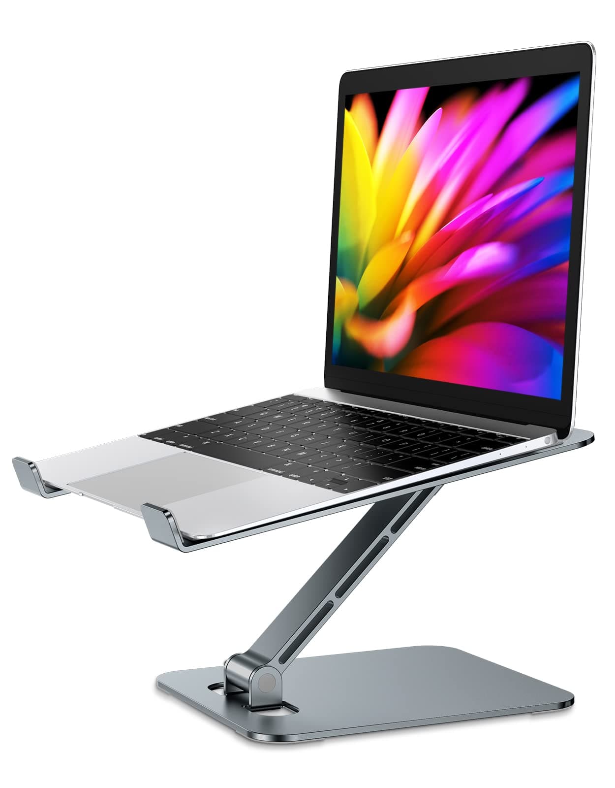 Babacom Laptop Stand, Ergonomic Foldable Computer Stand with Adjustable Height, Ventilated Aluminium Alloy Laptop Riser Desktop Book Stands Compatible with MacBook Air, Pro, All 10-16" Laptops (Grey)