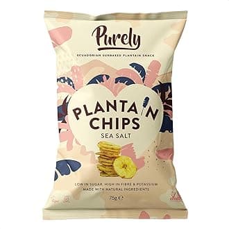 Purely Plantain Chips - Low Fat Plantain Crisps - Gluten Free Snacks - Healthy Alternative Snack Multipack - Vegan, Nutritious & All Natural - Sea Salt - 75g x 3 Pack
