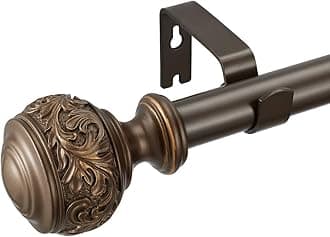 - Decorative Window Curtain Rod 1-Inch Diameter with Modern Design Floral Carved Ball Finials, Drapery Curtain Pole Extends from 72 to 144 Inches,Floral Antique Bronze