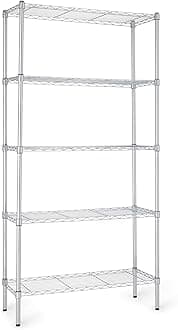 - amazon basics Height Adjustable 5-Shelves Heavy Duty Rack - Chrome, Alloy Steel
