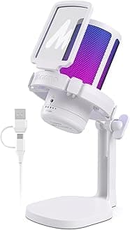 Gaming Microphone for PC with Noise Cancellation, USB Condenser Mic for Computer, Mac, Laptop, PS5, Streaming, Podcast, Twitch, YouTube, Discord, GamerWave DGM20 White