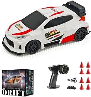 Aetheria 1/43 RC Drift Racing Car with Gyro, 4WD Fully Proportional Mini Electric Race Vehicle with LED Lights Remote Control High Speed Car for Adult Outdoor - Ready to Run (White)
