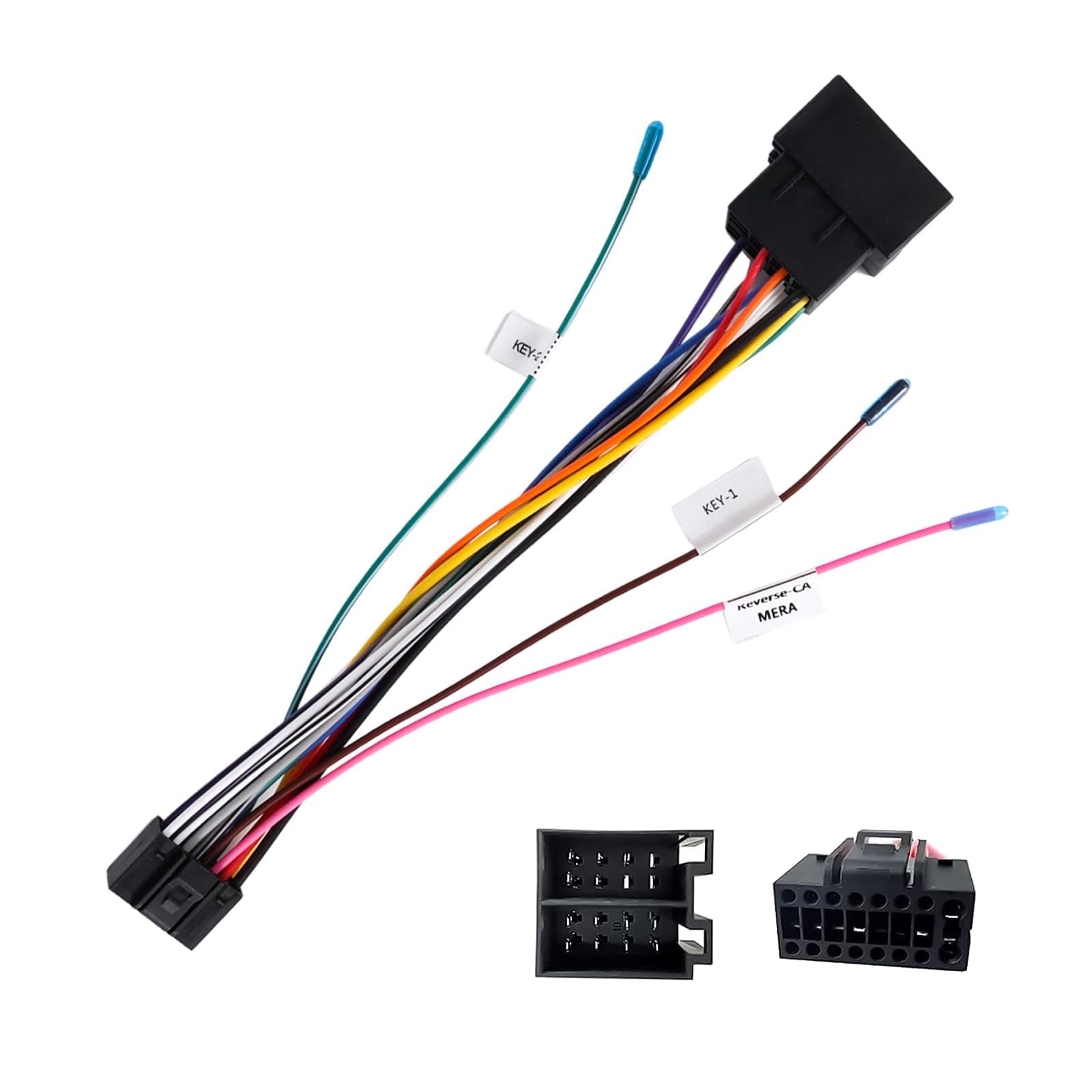 CAMECHO 16 Pin to Car ISO Adapter Cable for Android Car Stereo ISO Standard Socket with Steering Wheel Control Lines and Reverse Control Line Wiring Harness