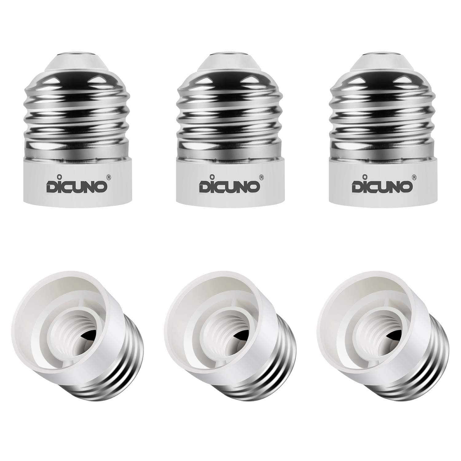 DiCUNO E26 to E12 Socket Adapter, Medium E26 to Candelabra E12 Base Bulb Converter, 0~120V Max 200W, 165℃ Heat-Resistant, Medium Socket Converter, 6-Pack
