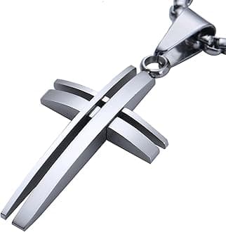 DonDon Men's Modern Cross Pendant Stainless Steal for a Necklace in a Velvet Gift Bag