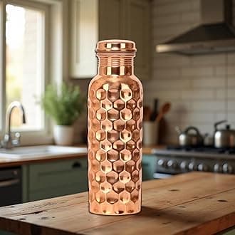 Copper Water Bottle 100% Pure Ayurvedic copper BPA free Leak Proof, Water Flask Kitchen Accessory Fancy Diamond Bottles For All Age Office Gym & Travel - 950ml (Pack of 1 (Diamond Bottle))