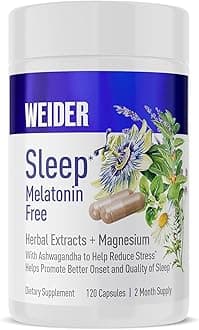 Weider Melatonin Free Sleep Aid Supplement with KSM-66 Ashwagandha, Magnesium, Lavender, Lemon Balm, Chamomile, Valerian and Passionflower Extracts, Hormone & Drug- Free, Non-Habit Forming, 120ct
