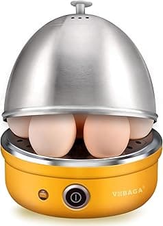 VOBAGA Electric Egg Cooker, Rapid Egg Boiler with Auto Shut Off for Soft, Medium, Hard Boiled, Steamed Eggs, Vegetables and Dumplings, Stainless Steel Tray with 7-Egg Capacity (Yellow)