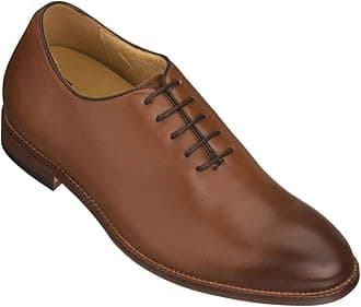 TOTOTOTO Men's Invisible Height Increasing Elevator Shoes - Brown Premium Leather Lace-up Formal Oxfords - 2.6 Inches Taller - S3002 - Size 10 D(M) US