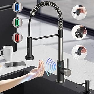 Touch-Less Kitchen Faucet, 3 Modes Pull Down Sprayer, LED Temperature Control,Ceramic Valve, 360-Degree Rotation, 1 or 3 Hole Deck Plate. 10-Year Warranty.(KW-79NR, Brushed Nickel/Black)