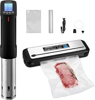 INKBIRD WiFi Sous-vide Machine & Vacuum Sealer Set Full Starter Kits Include Dry/Moist Vacuum Packer and Sous Vide Stick with Recipes Precise Temperature & Timer Ideal for Vacuum-Sealed Cooking