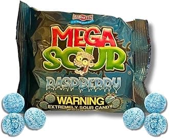 Barnetts Mega Sour Bombs - Blue Raspberry - Extremely SOUR Candy - 3.2 oz. Bag By Lyza's Sweets & Treats