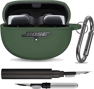 Silicone Case Cover for New Bose Ultra Open Earbuds, Shockproof Protective Skin Case with 3-in-1 Cleaner Kit & Carabiner (Dark Green, LED & Logo Visible)