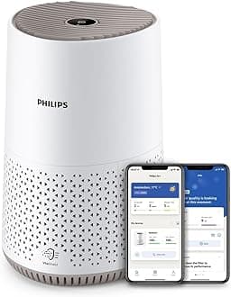 Philips Air Purifier 600 Series, Ultra-quiet and energy-efficient, For allergy sufferers, HEPA filter removes 99.97% of pollutants, Covers up to 44m2, App control, White (AC0650/20)