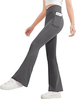 JOCMICGirls Flare Leggings Kids Bell Bottom Pants Cross High Waisted Dance Yoga Flared Leggings