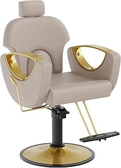 Barber Chair for Hair Stylist, Height Adjustable Hydraulic Hair Reclining Salon Chair, 360 Degrees Rotation, Multi-Function Shampoo Chair for Salon Barbershop (Grey)