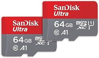 SanDisk Ultra micro SD cards + SD adapter 64GB (For Android Smartphones and Tablets, Memory card up to 140 MB/s, A1 Faster App Performance, UHS-I, Class 10, U1) (2-pack)