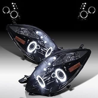Autozensation Compatible with 2006-2008 Toyota Yaris Hatchback, Left + Right Pair Headlamps Assembly, LED Halo Glossy Piano Black Projector Headlights Lamps