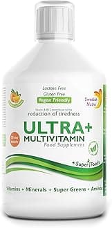 Swedish Nutra Ultra+ Multivitamin Liquid Food Supplement - 500 ml, 33 Day Supply | Vitamins, Minerals, Super Greens & Aminos | Boost Energy Wellbeing & Immune System I Orange Flavour | For Men & Women