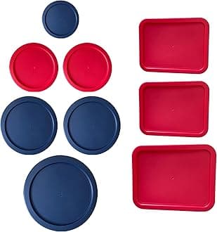 MRX Solutions Pyrex Lids (11pc) - Blue & Red, Round & Rectangle, Snap-On, Polypropylene, Microwave & Dishwasher Safe, Food Storage Lids
