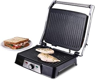Sanjeev Kapoor Tandoor Professional| Electric Contact Grill & Sandwich Maker|3-in-1 Appliance|2000 Watt|180 Degree Grilling|Cool Touch Handle|LED Indicator|2 Year Warranty|Black & Silver