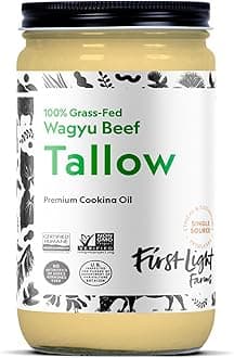 First Light Farms Wagyu Beef Tallow for Cooking | 100% Grass-Fed & Finished, 14oz Glass Jar | Certified Humane | Gluten-Free & Dairy-Free, Perfect for Keto, Whole30, and Carnivore Diet