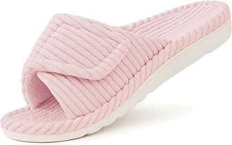 Litfun Orthopedic Slippers for Women Arch Support Indoor House Slippers Adjustable Open Toe Corduroy Bedroom Shoes with Memory Foam for Plantar Fasciitis