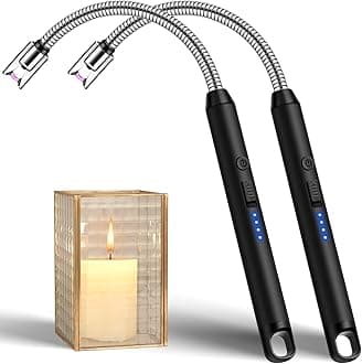 LcFun 2 Pack Candle Lighter Windproof USB C Rechargeable Electric Lighters with 360° Flexible Neck & Safety Lock, Windproof Flameless Long Lighters Matches for Candle, Grill, BBQ, Camping, Gas Stoves