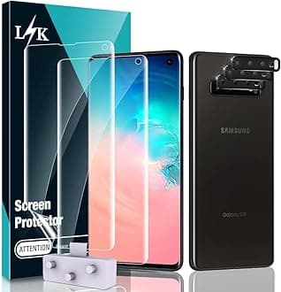 [2+3 Pack] LϟK Designed for Samsung Galaxy S10, 2 Pcs Flexible TPU Screen Protector + 3 Pcs Camera Lens Protector, [Fingerprint Support] Locate Tool Precise Alignment, Only for Galaxy S10