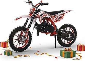 49cc Kids Dirt Bike, Mini Dirt Bike Gas Powered Off-Road Trail Bike, 2-Stroke Mini Motorcycle for Kids and Adults with Front and Rear Disc Brakes, Max Speed 40KM/H (Red)
