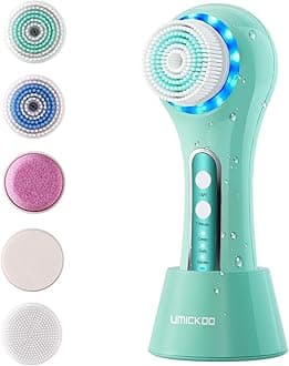 UMICKOO Electric Facial Cleansing Brush, 2-Way Rotating Face Scrubber for Daily & Deep Cleaning, 3 Modes, 5 Brush Heads, Rechargeable, IPX7 Waterproof for All Skin Types
