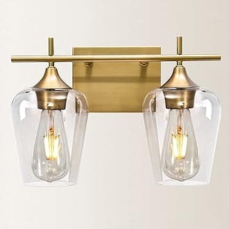 Vanity Lights Fixtures, 2 Light Brushed Brass Bathroom Lighting Fixtures Over Mirror with Clear Glass Shade, Modern Wall Sconces Lighting for Bath, Living Room, Bedroom