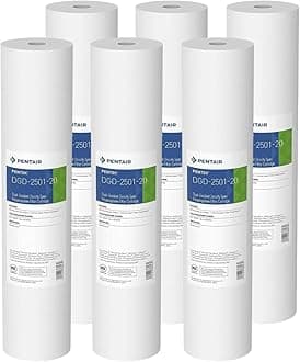 Pentair Pentek DGD-2501-20 Big Blue Water Filter, 20-Inch, Whole House Sediment Filter Cartridge Replacement, Dual Gradient Density Spun Polypropylene, 20" x 4.5", 1 Micron, 6 Pack, White