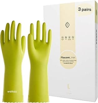LANON Wahoo 3 Pairs PVC Household Cleaning Gloves, Reusable Dishwashing Gloves with Cotton Flocked Liner, Waterproof, Non-Slip, Medium