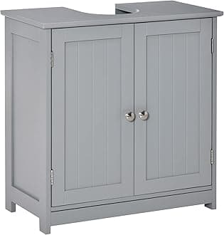 kleankinPedestal Sink Storage Cabinet, Vanity Base Cabinet, Under Sink Bathroom Cabinet with U-Shape Cut-Out and Adjustable Internal Shelf, Gray