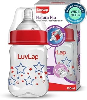 Luvlap Anti-Colic Wide Neck Natura Flo Baby Plastic Feeding Bottle, 150Ml, New Born/Infants/Toddler Upto 3 Years, Stars, BPA Free